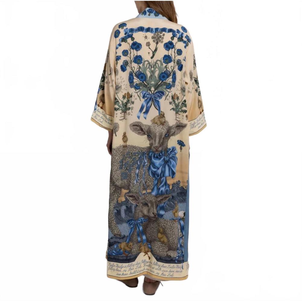 NEW SABINA SAVAGE london bridge is falling down silk robe in vanilla / buttermil - Picture 3 of 4